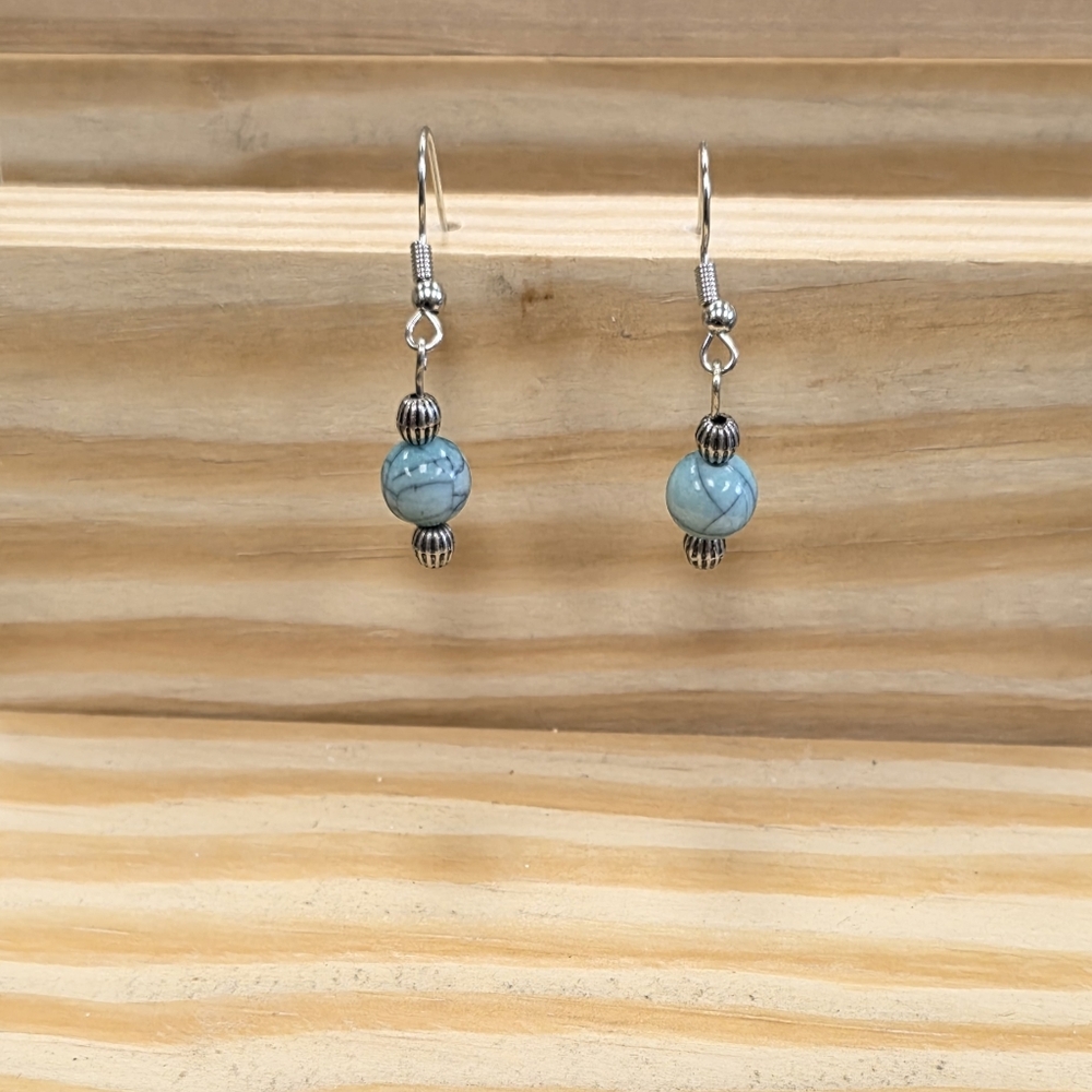 Silver Blue Beaded Turquoise Earrings